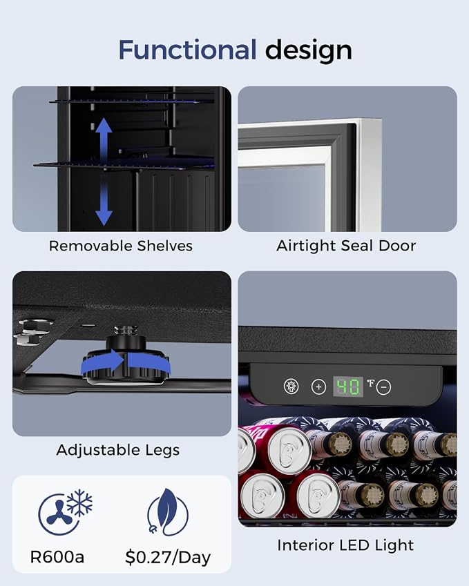 Feelfunn 1.7 Cu.Ft Beverage Refrigerator Cooler - 68 Can Mini Fridge Glass Door for Drink Soda Beer Wine - Small Refrigerator for Bedroom Office Home Dorm Bar, Silver - Image 7