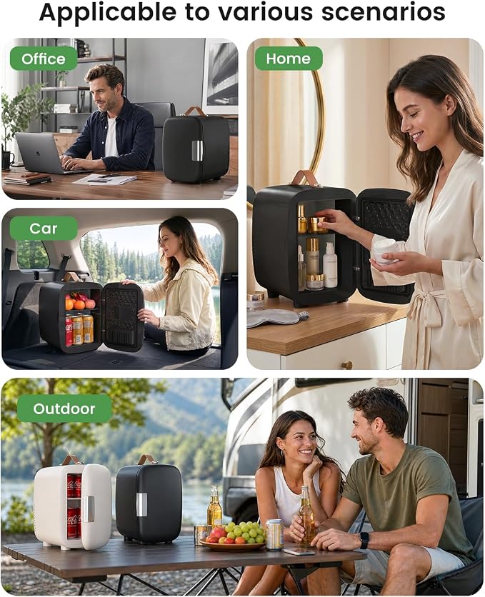 FANSEXPERT Cosmetic Fridge, Portable Mini Fridge for Skincare Food Drinks, 4L/6 Can Electric Plug In Cooler & Warmer, AC/DC Skincare Refrigerator for Bedroom Office Car Dorm (Black) - Image 8