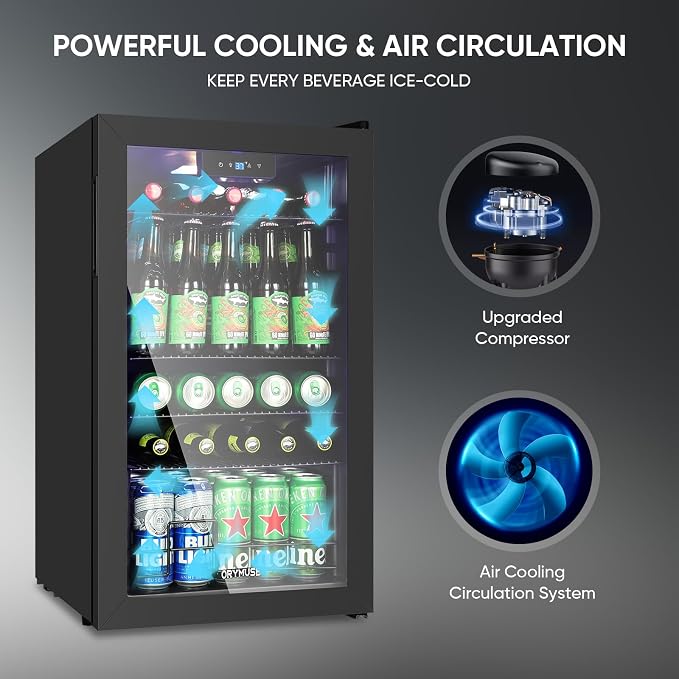 3.2 Cu.Ft Beverage Refrigerator, 130 Can Mini Fridge with Glass Door & Digital Temperature Control, Compressor Cooling Freestanding Cooler for Soda, Beer, Wine, Home, Office & Bar - Black - Image 5