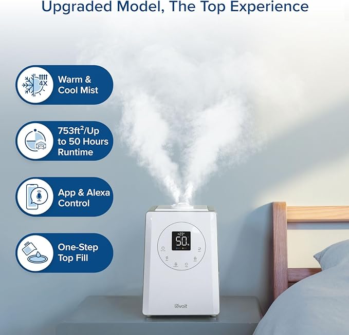 LEVOIT LV600S Smart Warm and Cool Mist Humidifiers for Home Bedroom Large Room, (6L) 753ft² Coverage, Quickly & Evenly Humidify Whole House, Easy Top Fill, App & Voice Control - Quiet Sleep Mode - Image 3