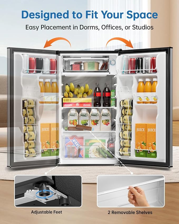 3.2 Cu Ft Mini Fridge with Freezer, Single Door Upright Freezer | Energy Efficient, Large Capacity, Reversible Door, ETL Certified, Small Refrigerator for Bedroom, Office & Dorm, Silver - Image 6
