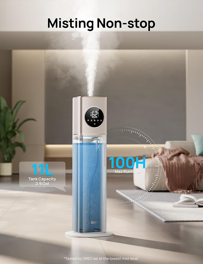 DREO HM735S 11L Smart Humidifier Large Room 700 ft², 100H Cool Mist Air Humidifiers for Bedroom, Top-Fill, Clean Tank Technology, 26dB, Auto Mode, Aroma Box, RGB, Remote & APP Control, Baby, Starlight - Image 3