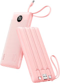 VRURC Portable Charger Power Bank, 10000mAh Travel Essentials Battery Pack, Compact Charging Bank Built-in Cables Cords Compatible with iPhone 17 Pro 17 16 15 14 13, Samsung Phones-Pink(1 Pack) by Home