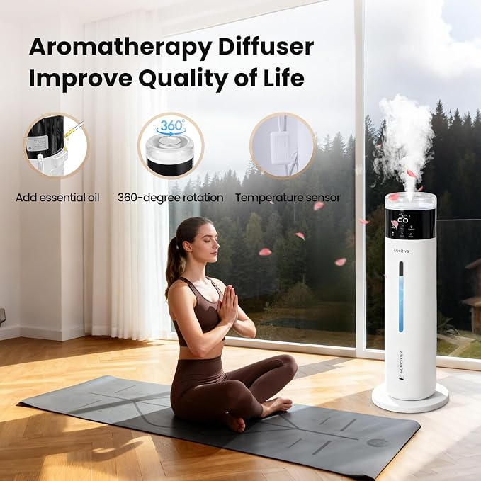 Large Humidifier for Bedroom, 8L/2.1Gal Ultrasonic Cool Mist, Remote control,Easy Clean with 350ML/H Large Mist Speed, Suitable for Kids Room Plant Yoga Study Room Office (White) - Image 5