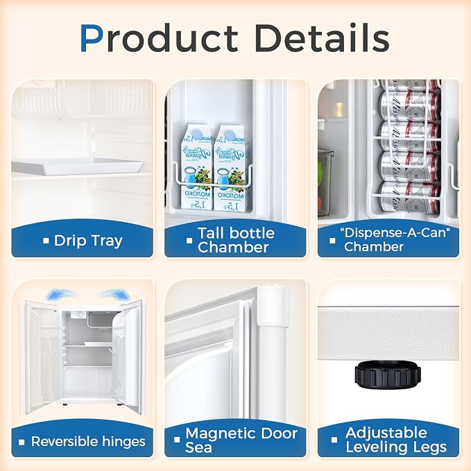 Antarctic Star Mini Compact Refrigerator with Freezer, 2.6 Cu.Ft. Single Door Adjustable Removable Shelves for Apartment/Dorm/Office,WHITE - Image 4