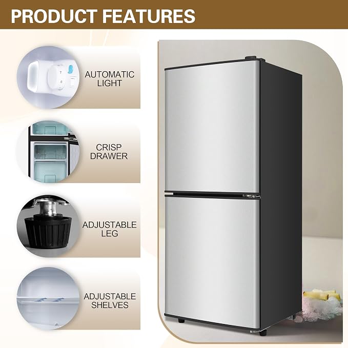 4.2 Cu. Ft. Mini Fridge with Freezer, Small Refrigerator Silver | with 7-Level Adjustable Thermostat, Mini Refrigerator Compact Fridge and Freezer for Dorm, Office, Apartment, College, RV - Image 6