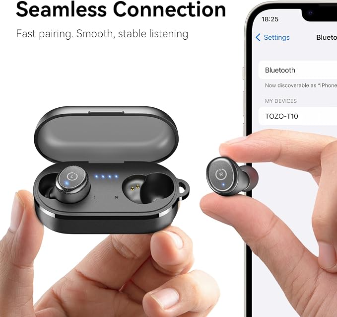 TOZO T10 Wireless Earbuds Powerful Bass Stereo Wireless Charging, APP, IPX8 | Waterproof, 55H Playtime, Ergonomic Design In Ear buds, App Customize EQ, Bluetooth 5.3 Headphones for Work, Travel, Black - Image 8