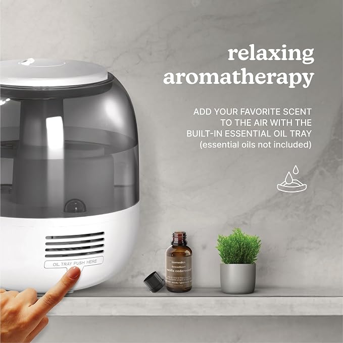 Homedics Ultrasonic Top Fill Humidifier, Cool Mist, 360° Nozzle, Up to 25 Hour Runtime, for Large Room, Bedroom, Nursery, Plants - Image 7