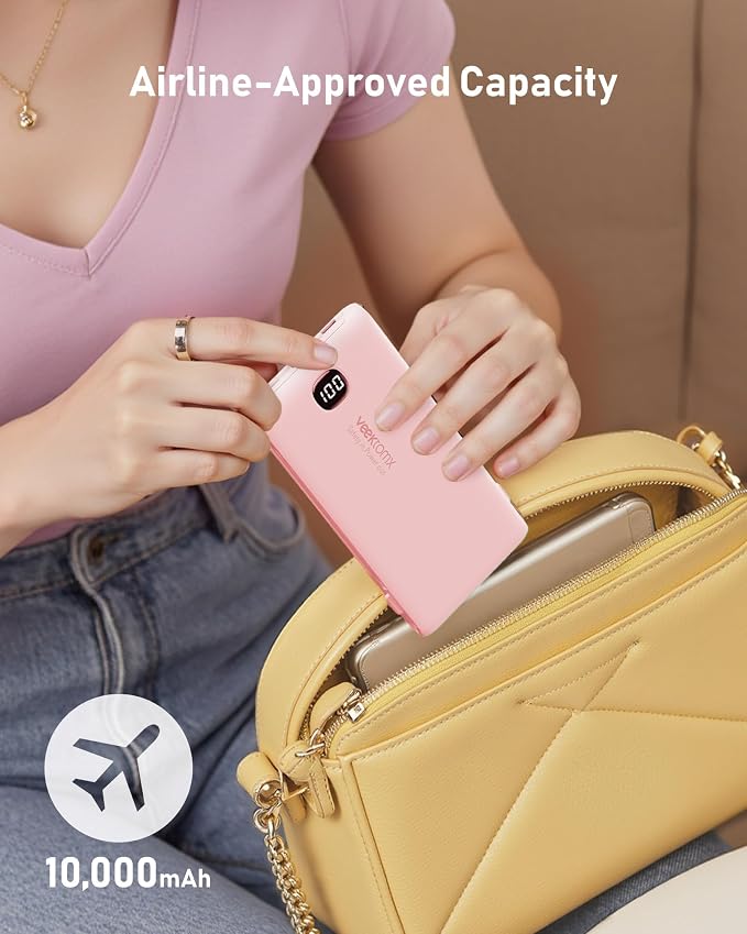 Portable Charger Power Bank Built in Cables and Wall Plug, 10000mAh iPhone Battery Pack Fast Charging, USB C External Slim Power Bank, Travel Essentials Compatible with iPhone 16 15 14 13 iPad, Pink - Image 6