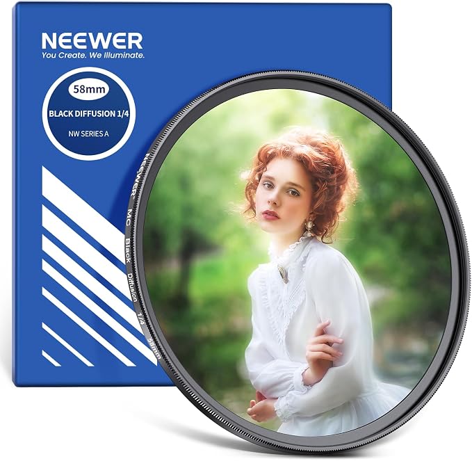 NEEWER 58mm Black Diffusion 1/4 Filter Dreamy Soft Cinematic Effect Filter by Neewer