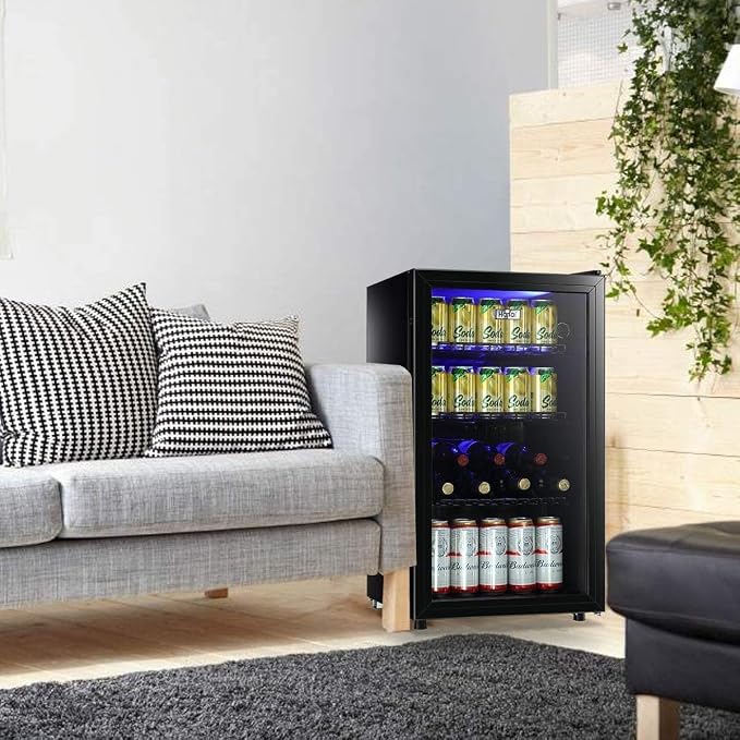 Mini Fridge Glass Door 120 Cans Beverage Refrigerator Small Wine Cooler Clear Front Drinks Fridge for Soda Beer Bar Home Office with 7 Thermostat LED Lights 3.2 Cu. Ft - Image 8