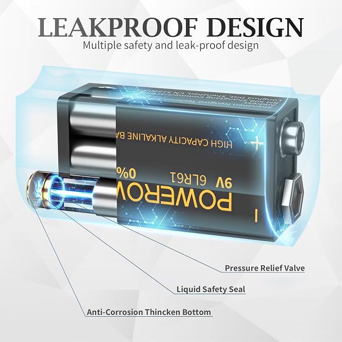 POWEROWL High Capacity 9V Batteries 8 Pack, Alkaline 9 Volt Battery 6LR61 - Image 4