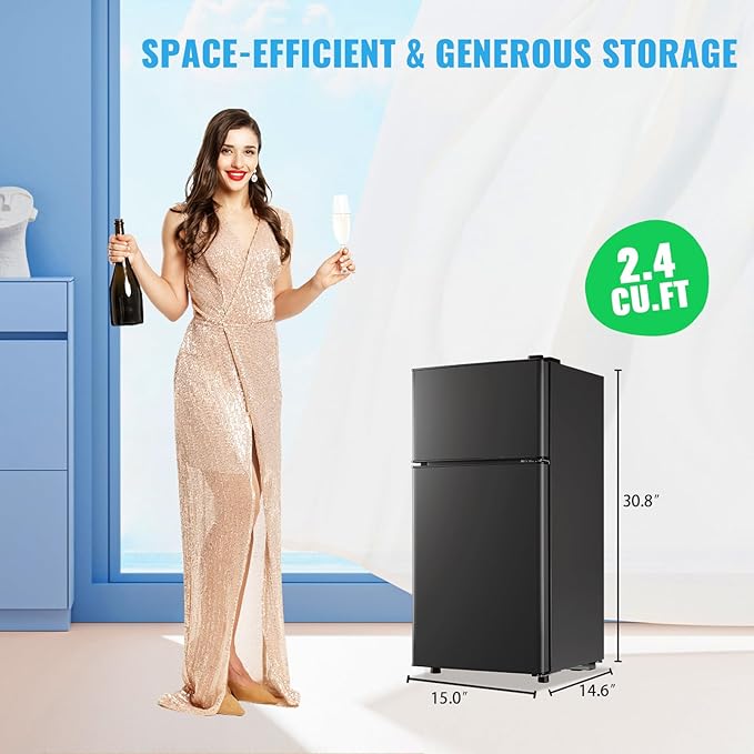 45L Mini Fridge with Top Freezer Small Refrigerator with Two Door & 7 Temperature Settings & 2 Remoable Shelves Ideal for Kitchen Office Apt Dark Gray - Image 5
