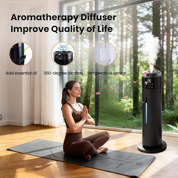 Large Humidifier for Bedroom, 8L/2.1Gal Ultrasonic Cool Mist, Remote control,Easy Clean with 350ML/H Large Mist Speed, Suitable for Kids Room Plant Yoga Study Room Office (Black) - Image 5