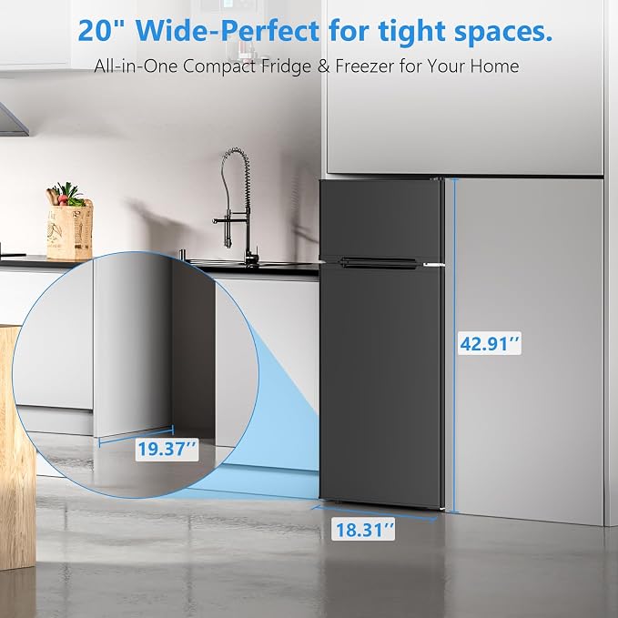 4.5 Cu.Ft Mini Fridge with Freezer, 2 Door Compact Refrigerator, Small Fridge with Adjustable Thermostat Energy Ultra Quiet, Mini Fridge Removable Glass Shelves for Bedroom Office Dorm Black - Image 3