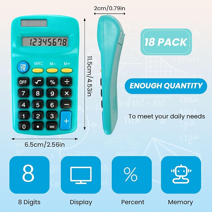 18 Pack Small Calculator Bulk: 8 Digit Hand Held Basic Calculator Solar Battery - Image 2