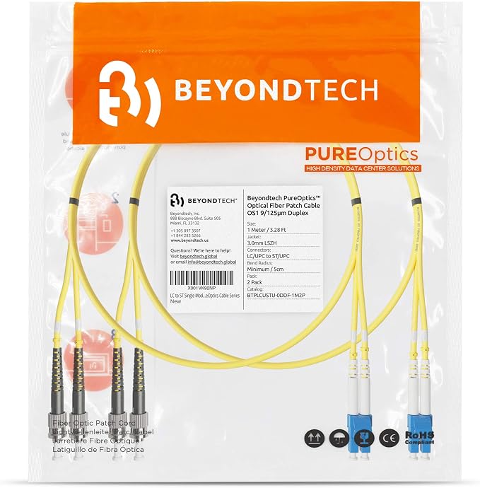 BEYONDTECH 1m LC to ST Fiber Patch Cable – UPC Single-Mode Duplex Fiber Optic - Image 7