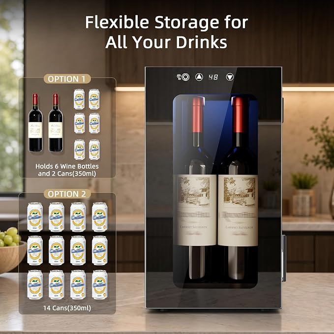 Antarctic Star Wine Cooler, 0.4 Cu. Ft. Portable Mini Wine fridge | Electronic Temp Control, 40-61°F Adjust Temp, Glass Door, Counter-top Drink Fridge for Bedroom, Dorm, Office, Bar & Kitchen - Image 2
