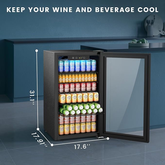 Electactic Mini Fridge 130 Can Beverage Refrigerator Cooler, 3.1 Cu.Ft Drink Fridge for Soda Wine Beer, Adjustable Temperature Control for Home Office, Black - Image 6