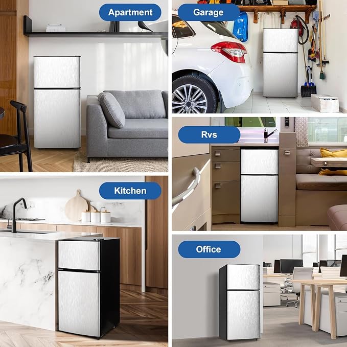 Cucina Magica Mini Fridge with Freezer, 3.2 cuft Small Refrigerator, 7 Adjustable Thermostat, Energy Saving, Low Noise, Double Door Compact Refrigerator for Dorm, Bedroom, Office - Silver - Image 7