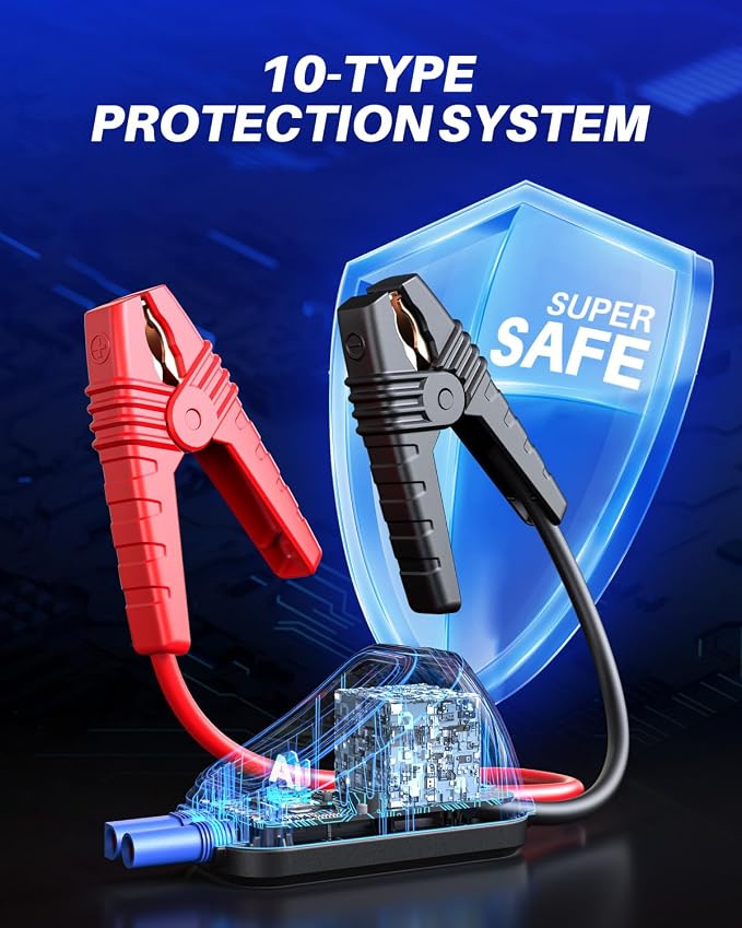 AUTOONE 6000A Car Battery Jump Starter Up to All Gas & 12L Diesel Engine, Car Battery Jumper Starter Portable 12V Jump Box with USB Output, Storage Case, LED Flashlight - Image 7