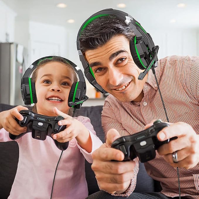 BENGOO G9000 Stereo Gaming Headset for PS4 PC Xbox One PS5 Controller, Noise Cancelling Over Ear Headphones with Mic, LED Light, Bass Surround, Soft Memory Earmuffs for Laptop Mac - Green - Image 7