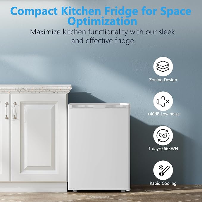 COWSAR 3.2 Cu.Ft Mini Fridge with Freezer for Bedroom Office, White | Single Reversible Door, 7 Temperature Settings, Energy Saving, 2 Removable Shelves, Compact Small Fridge for Apartment Dorm - Image 6