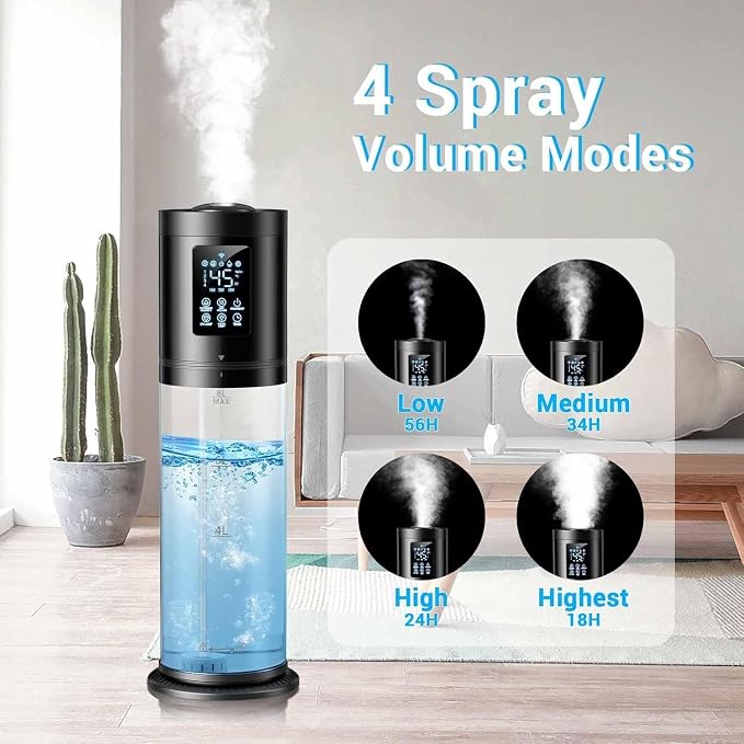 8L/2.1 Gal Humidifiers for Bedroom Large Room, 4 Levels Cool Mist Humidifier with Clear Tank, 7 Color Lights Essential Oil Diffuser with 16H Timer, Top Fill Air Humidifier for Home Plants - Image 2