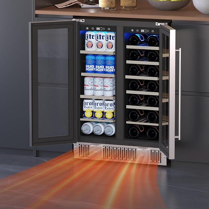 Electactic Dual Zone Wine Cooler with Glass Door, 21 Bottles and 88 Cans Wine and Beverage Refrigerator, 4.4 cu.Ft 24 Inch Built in or Under Counter Wine Fridge with LED Light, Two Door Lock - Image 5
