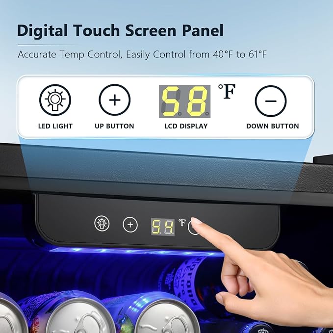 Antarctic Star 12 Bottle/48 Can Wine Cooler/Cabinet, Mini Drink Fridge, Clear Front Glass Door Counter Top Red Cellar Beer Soda Bar Quiet Compressor LED Display 1.3 cu.ft. Black | 12 Bottle 48 Can Capacity, Clear Front Glass Door, Counter-top, for Red ... - Image 5