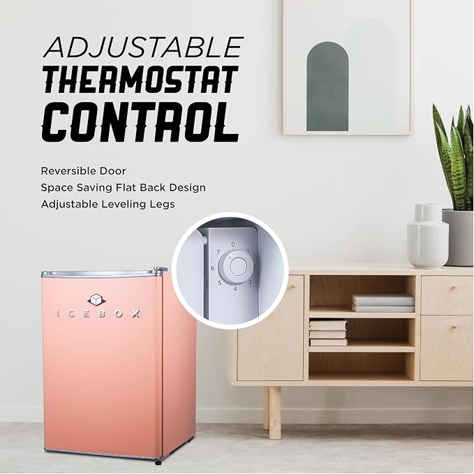 ICEBOX 2.5 Cu. Ft. Compact Refrigerator, ENERGY STAR Certified Small Refrigerator, Single Door Mini Fridge with Chiller Compartment, R600a Refrigerant, IBCR25BLS, Blush Red - Image 4