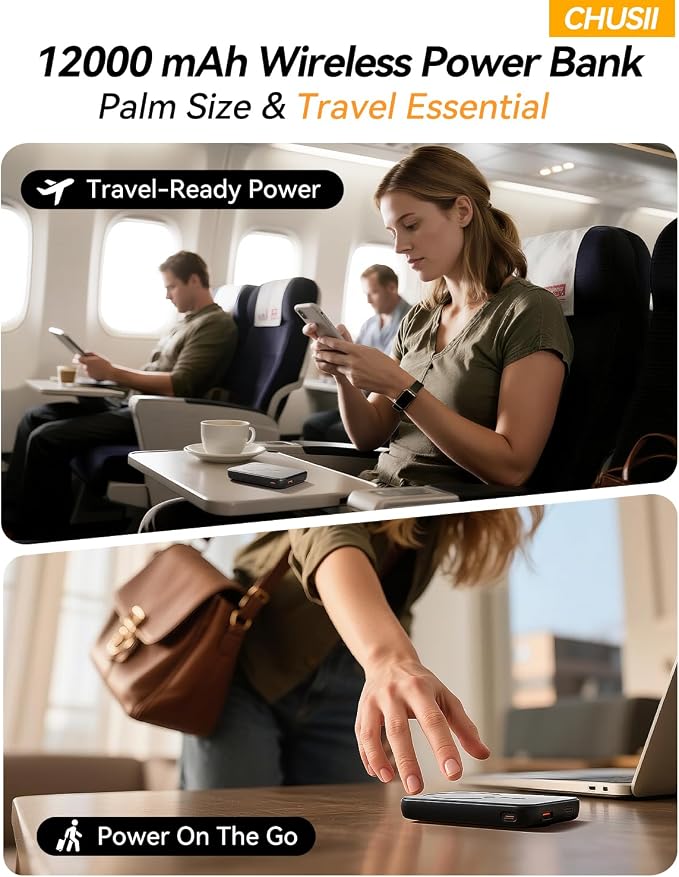 for Magsafe Portable Charger, 12000mAh Wireless Magnetic Power Bank with Stand& PD 20W Fast Charging, for Magsafe Battery Pack Compatible with iPhone 17/16/15/14/13 Series,Powerbank for Travel Cruise - Image 7