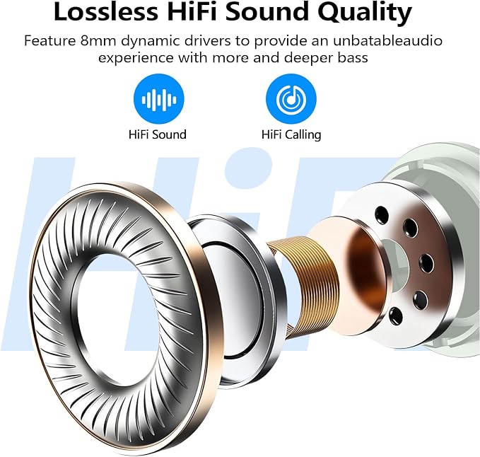 kurdene Wireless Earbuds Bluetooth 5.3 Light Weight in Ear Headphones | Premium Sound Bass Ear buds with Charging Case,Touch Control,Built in Mics Headset,Clear Calls for Sports Workout Light Blue - Image 5
