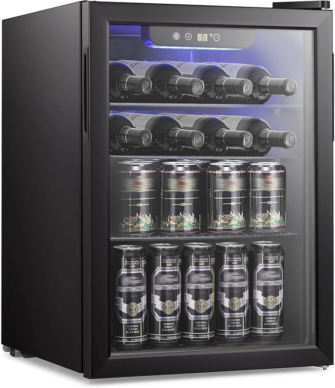 Antarctic Star 2.6cu.ft Wine Cooler/Cabinet Beverage Refrigerator, Small Mini Wine Cellar Fridge, Beer Soda Clear Front Glass Door, Quiet Operation, Adjust Temperature, Freestanding, Black by AntarcticStar