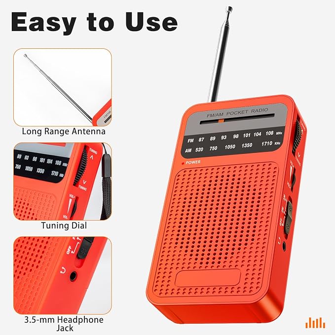 Portable Radio AM FM with Long Range Reception, Goodes Transistor Radio with Loud Speaker, 2AA Battery Operated, Headphone Jack for Indoor, Outdoor and Emergency Use-Red - Image 4
