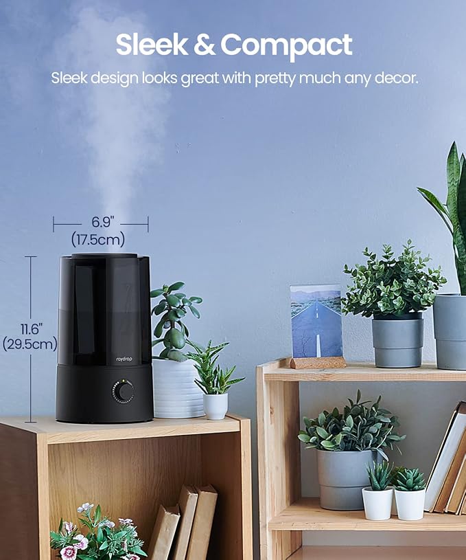 raydrop Humidifiers for Bedroom, Humidifiers for Home & Large Room, Cool Mist Humidfiers for Baby and Plant, Adjustable Mist Level, Auto Shut-Off, Black, 4.0L - Image 7