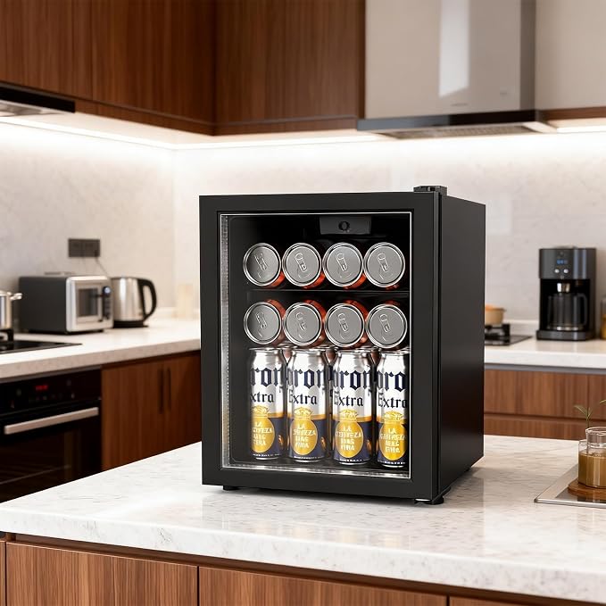 Bonnlo 46 Cans/1 Cu.Ft Beverage Refrigerator Cooler with Glass Door, Quiet Mini Drink Fridge with Adjustable Shelf & Feet, Small Wine Cooler for Bedroom, Bar & Office, 43-64°F, 115V - Image 7