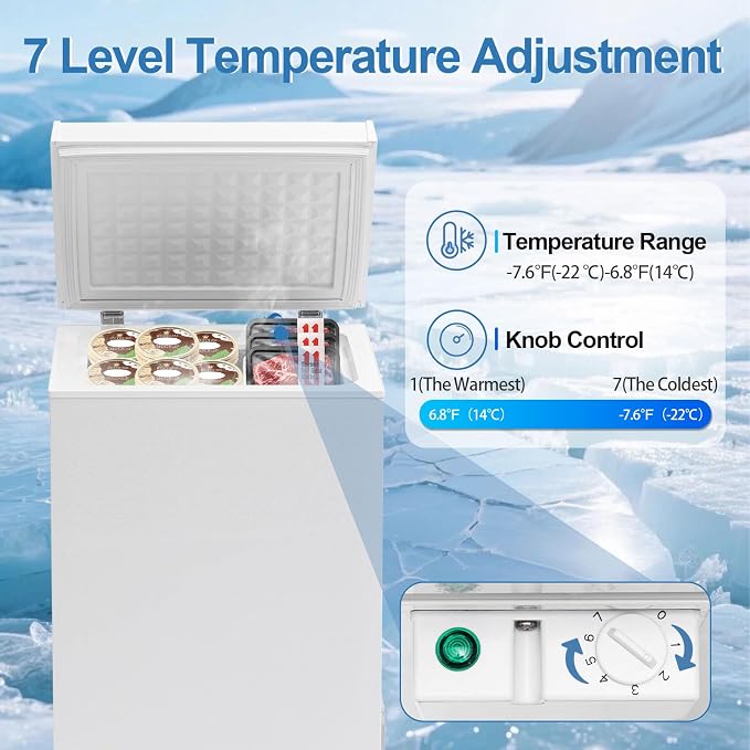 Erivess 3.0 Cu Ft Compact Chest Freezer, Mini Deep Freezer 7 Temp Settings | Energy Saving & Low Noise Free Standing Top open Door Small Freezer, Reversible Door, Removable Shelves, Small freezer, Home - Image 4