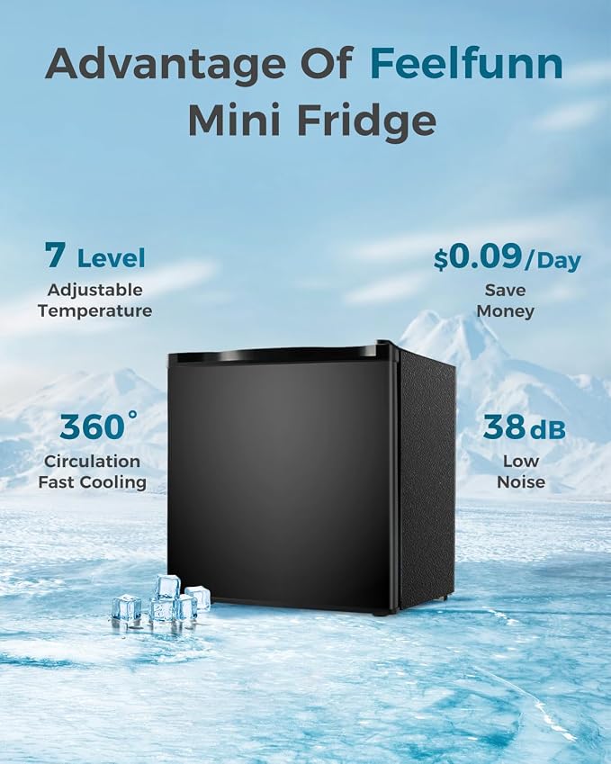 Feelfunn Mini Fridge with Freezer - 1.7 Cu.Ft Single Door Mini Refrigerator with Adjustable Thermostat, Energy Saving, Low Noise, Small Fridge for Bedroom, Office, Dorm, Apartment, Classroom - Black - Image 5