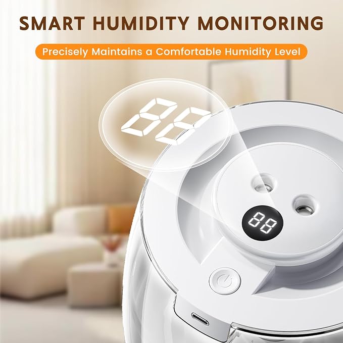 Humidifiers for Bedroom, 3 L Cool Mist Top-Fill 40H Super Long Time, 23dB Quiet, Baby Humidifier, Oil Diffuser for Large Room, Plants, Nursery, Office, Colored lights (white) - Image 5