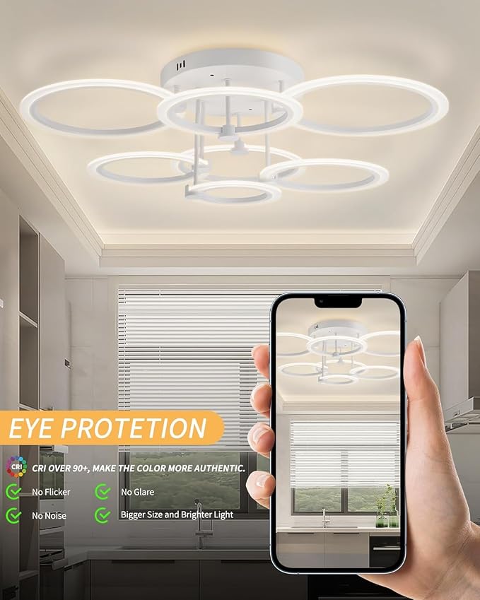 Smart LED Ceiling Light, 7-Ring Modern Flush Mount Fixture, 130W Dimmable - Image 6