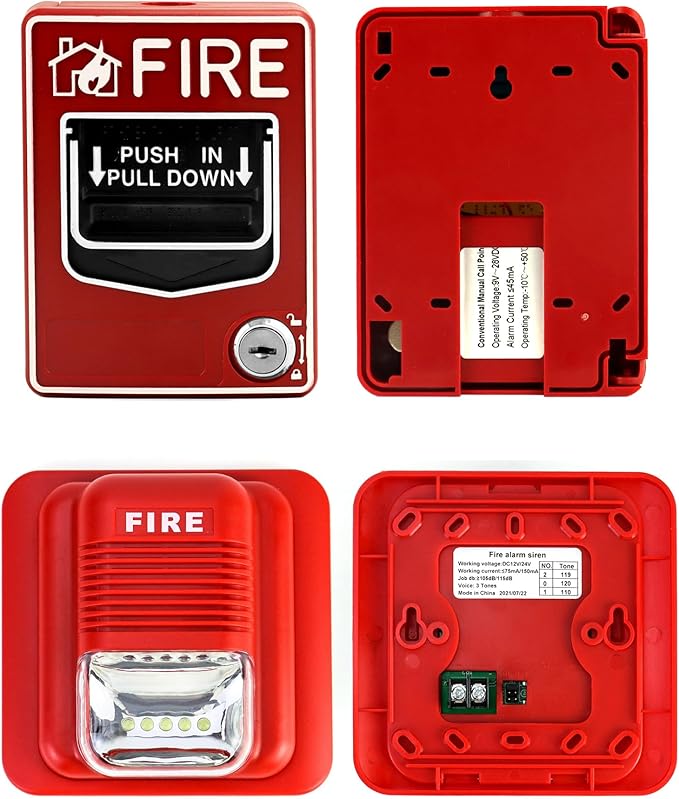 QWORK Wired Emergency Sound and Light Fire Alarm Station, 12 / 24V DC Wired - Image 2