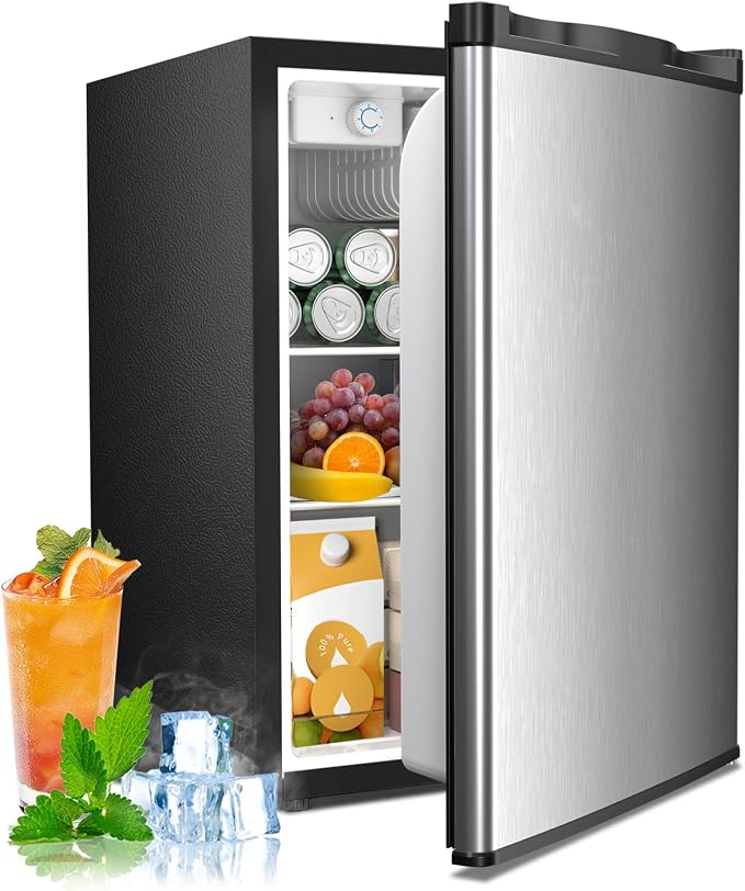 Antarctic Star 2.56 Cu.Ft. Mini Fridge with Freezer, Small Refrigerators with Adjustable Thermostat, Low Noise, Energy Saving, Compact Refrigerators for College Dorm, Office, Bedroom, Stainless Steel by AntarcticStar