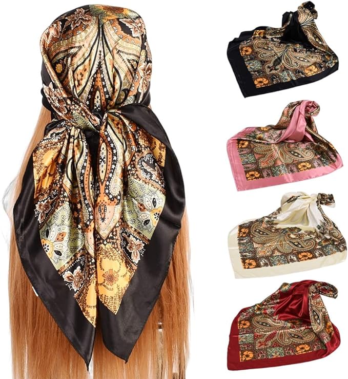 4Pcs Silk Head Scarves for Women Satin Hair Scarf 35”Large Square Bandana Silk by Upeilxd