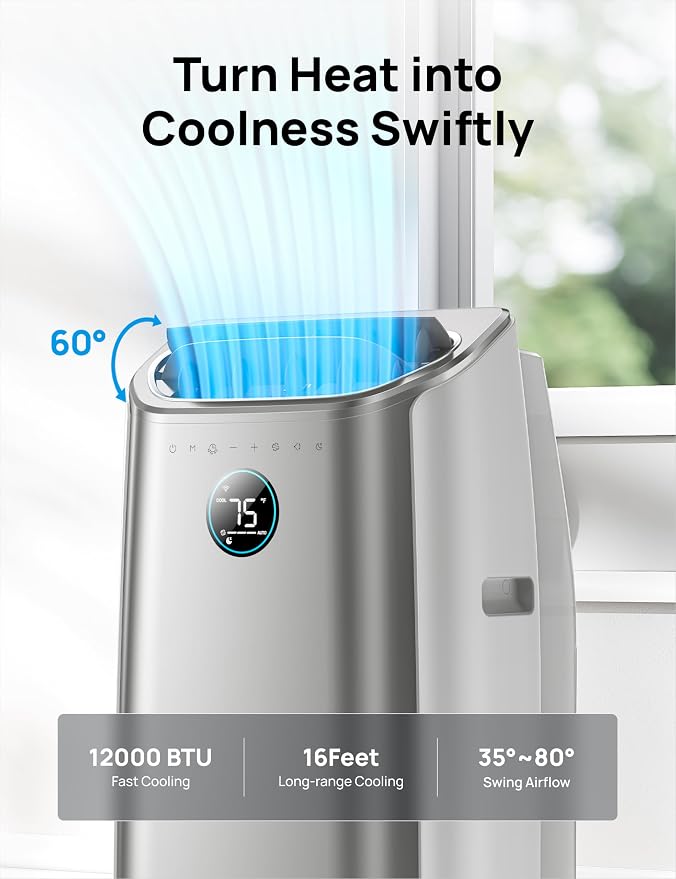 DREO Portable Air Conditioners, 12,000 BTU AC Unit for Bedroom with Drainage-free Cooling, 46dB Quiet, APP/Voice/Remote, 24h Timer with Fan & Dehumidifier, Smart Standing AC for Room Indoors, AC515S - Image 2