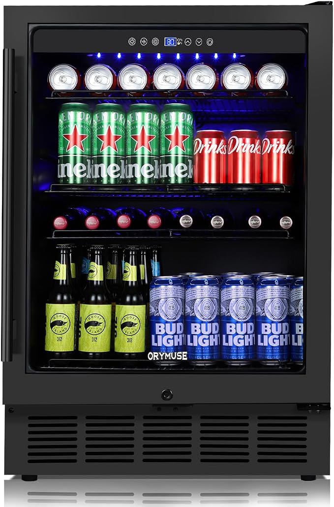 Beverage Refrigerator 24 Inch, 180 Can Drink Fridge with Glass Door, Under Counter or Freestanding Beverage Cooler for Soda, Beer, Wine – Quiet Cooling for Kitchen, Bar, Office, Black - Image 8