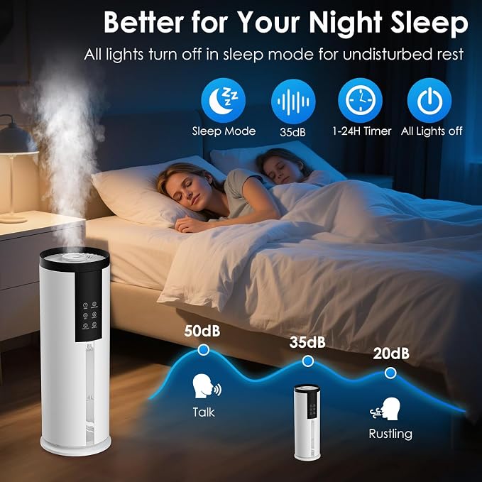 Humidifiers for Large Room 550 ft² - GloryAir 8L Cool Mist Humidifier for Bedroom Home Plants Baby, Top Fill, 120H Runtime, 4 Mist Spray Levels, 7-Color Light, 35dB Quiet Humidifier - Image 7