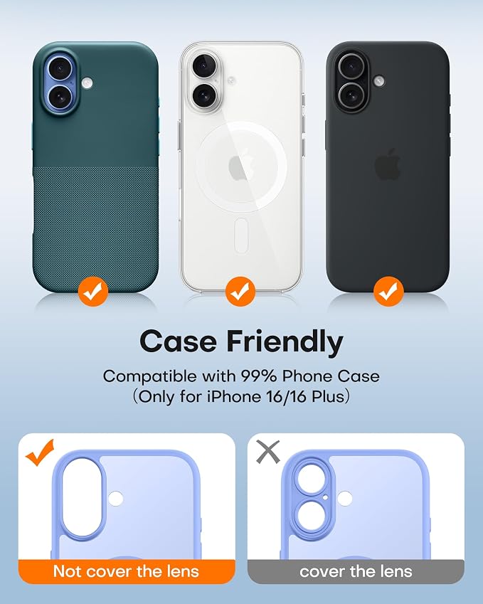 TAURI 2 Pack for iPhone 16/16 Plus Camera Lens Protector, Full Coverage - Image 4