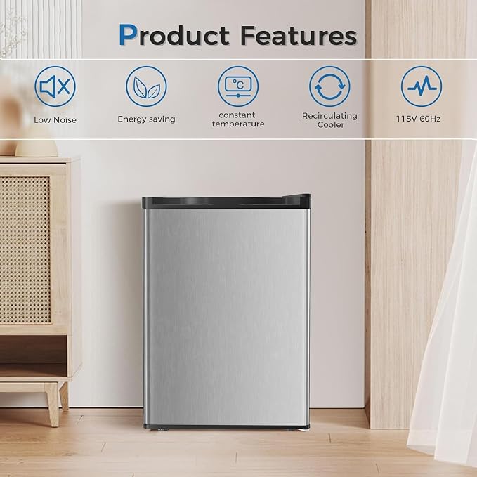 Antarctic Star Mini Compact Refrigerator with Freezer, 2.6 Cu.Ft. Single Door Adjustable Removable Shelves for Apartment/Dorm/Office,Silver - Image 7