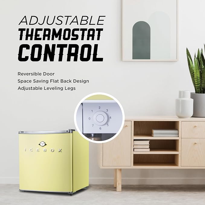 ICEBOX 1.7 Cu. Ft. Compact Refrigerator, ENERGY STAR Certified Small Refrigerator, Single Door Mini Fridge with Chiller Compartment, R600a Refrigerant, IBCR17SUN, Sun Yellow - Image 4